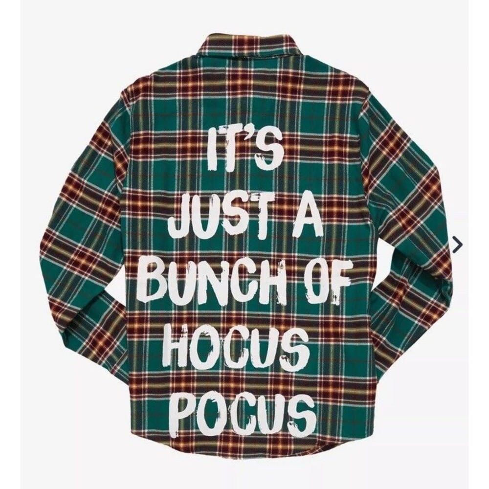 Cakeworthy Disney Hocus Pocus Winifred Flannel Shirt Green Plaid Size Large EUC